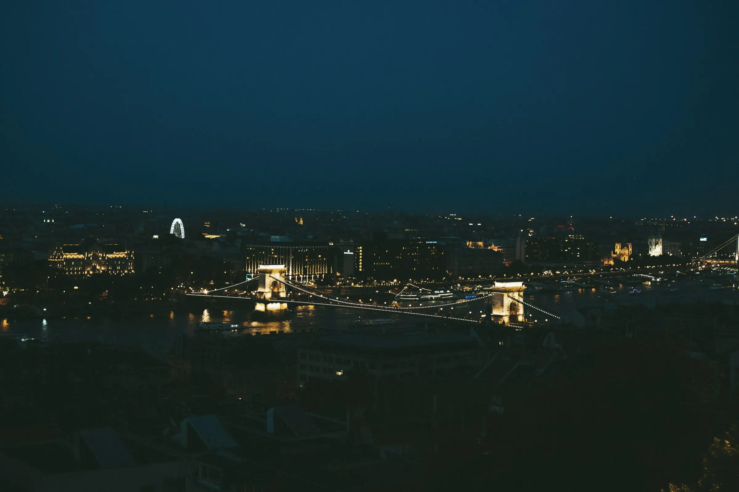 Budapest at night: the Chain Bridge lit over the Danube
